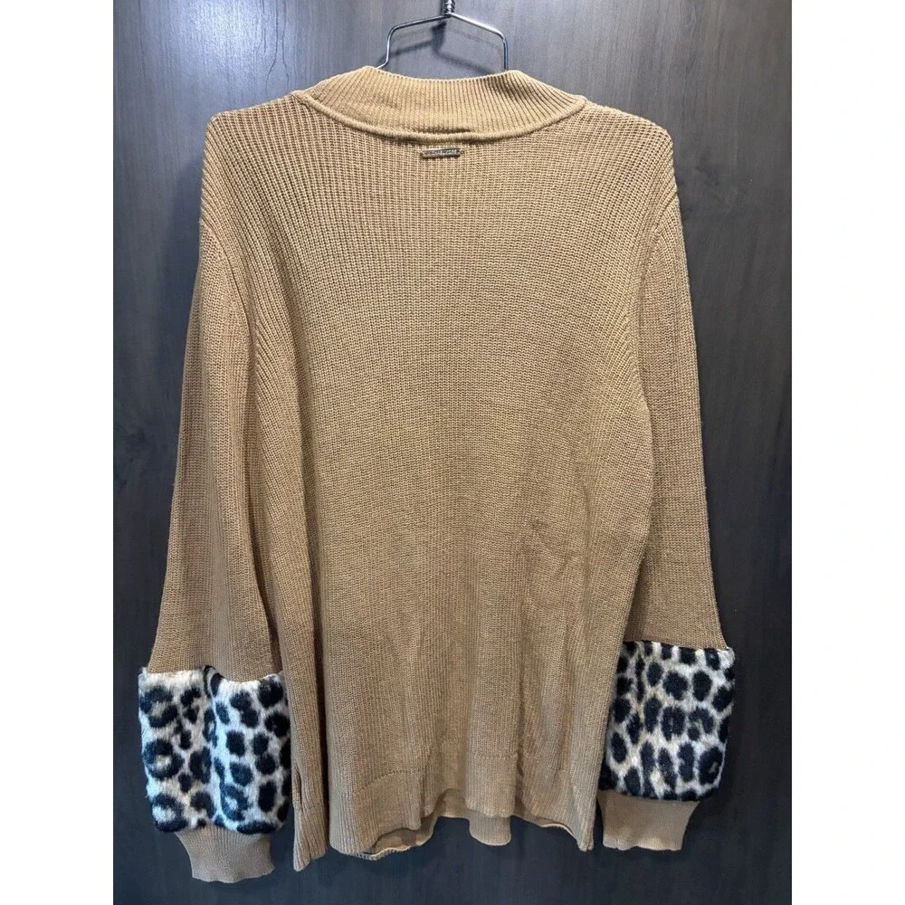 Michael Kors Women's Faux Fur Cuff Sweater In Dark Camel Sz XL Retailed $150